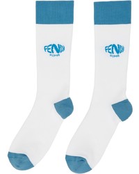 Fendi White Blue Fish Eye Logo Socks