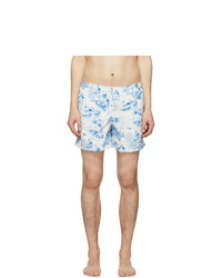 White and Blue Print Swim Shorts