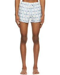 COMMAS Blue White Art Deco Check Short Length Swim Shorts