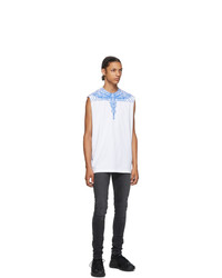 Marcelo Burlon County of Milan White And Blue Pictorial Wings Sleeveless T Shirt