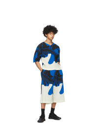 Homme Plissé Issey Miyake Blue And White Action Painting V Neck T Shirt