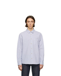 White and Blue Seersucker Long Sleeve Shirt