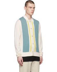 King & Tuckfield Off White Blue Textured Knit Cardigan