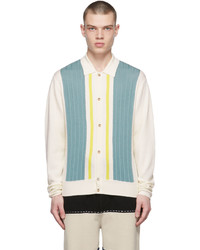 King & Tuckfield Off White Blue Textured Knit Cardigan