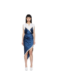 White and Blue Silk Wrap Dress