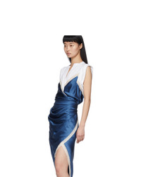 Alexander Wang White And Blue Silk Draped Slip Dress