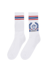 Versace White And Blue Medusa Laurel Socks