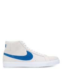 White and Blue Suede High Top Sneakers