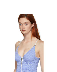 Alexander Wang Blue And White Ruched Zipper Tank Top