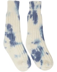 White and Blue Tie-Dye Socks