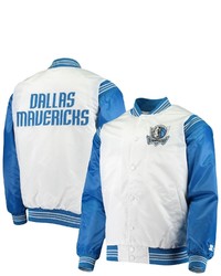 STARTE R Whiteblue Dallas Mavericks Renegade Varsity Satin Full Snap Jacket