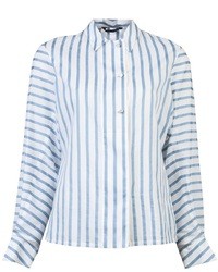 White and Blue Vertical Striped Button Down Blouse