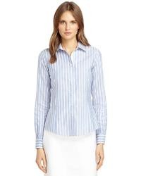 Brooks Brothers Non Iron Tailored Fit Supima Cotton Double Framed Stripe Dress Shirt