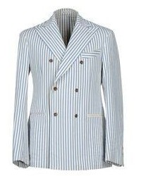 White and Blue Vertical Striped Double Breasted Blazer