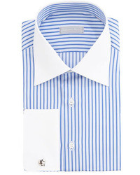 White and Blue Vertical Striped Dress Shirt