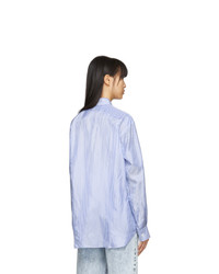 Comme Des Garcons SHIRT Blue And White Cupro Striped Forever Shirt