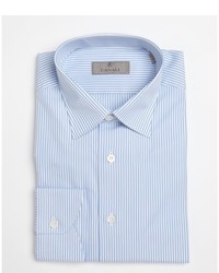 Canali Blue And White Stripe Cotton Spread Collar Dress Shirt