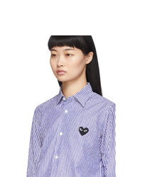 Comme Des Garcons Play Blue And White Striped Small Heart Shirt