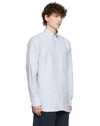 Drake's Blue White Striped Oxford Shirt