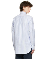 Drake's Blue White Striped Oxford Shirt