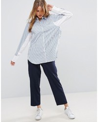 Asos Oversized Stripe Shirt With Contrast Batwing Sleeve