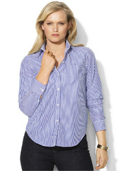 Lauren Ralph Lauren Plus Size Wrinkle Free Bengal Striped Dress Shirt