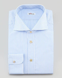 Kiton Striped Dress Shirt Whitelight Blue