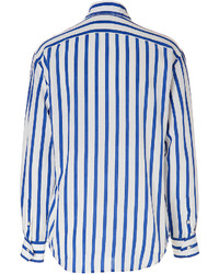 Ralph Lauren Black Label Striped Silk Shirt In Off Whitefrench Blue