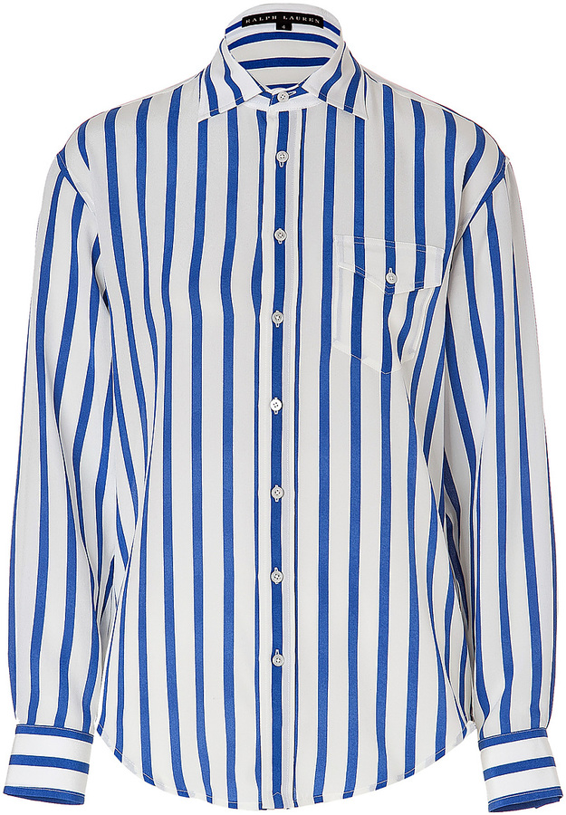 Ralph Lauren Black Label Striped Silk Shirt In Off Whitefrench Blue ...