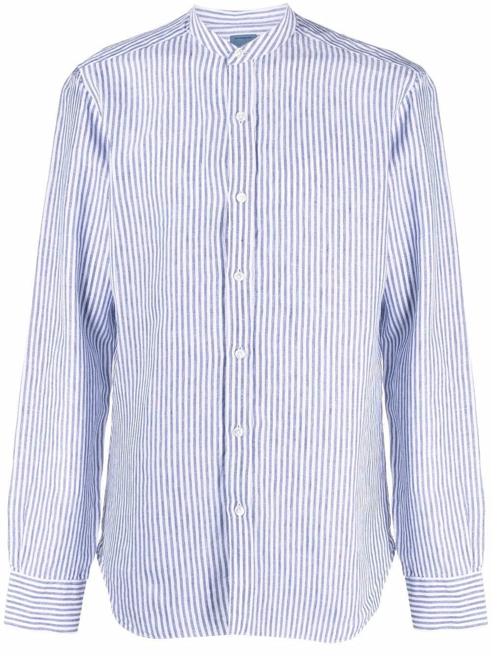 Barba Band Collar Striped Linen Shirt, $218 | farfetch.com | Lookastic