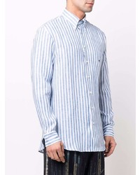 Etro Button Down Stripe Print Linen Shirt