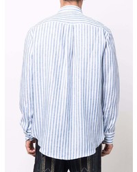 Etro Button Down Stripe Print Linen Shirt