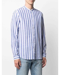 Manuel Ritz Collarless Striped Cotton Linen Shirt