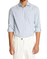 Brunello Cucinelli Basic Fit Stripe Cotton Button Up Shirt