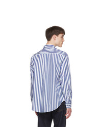 4SDESIGNS Blue And White Stripe Classic Sp Shirt