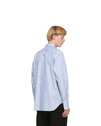 Comme Des Garcons Homme Plus Blue And White Striped Tartan Shirt