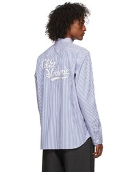 Comme des Garcons Homme Blue White Stripe Stylized Logo Shirt