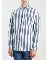 Topman Bluewhite Striped Long Sleeve Casual Shirt