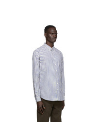 Schnaydermans Off White And Blue Brushed Cotton Striped Shirt