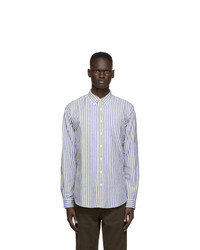 Schnaydermans Off White And Blue Brushed Cotton Striped Shirt