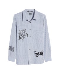 Ksubi Rose Voltage Embroidered Pinstripe Button Up Shirt In Blue At Nordstrom
