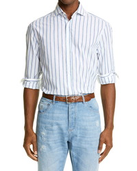 Brunello Cucinelli Stripe Classic Fit Button Up Cotton Shirt