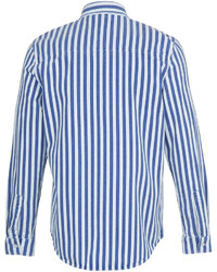 Topman Blue Stripe Denim Long Sleeve Shirt