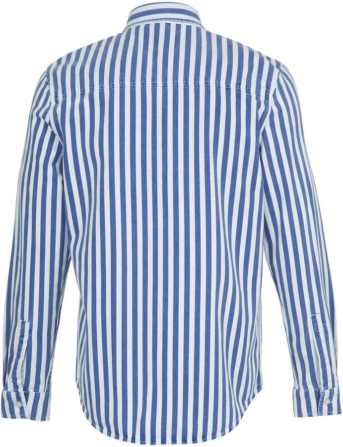 Topman Blue Stripe Denim Long Sleeve Shirt 55 Topman Lookastic 2416