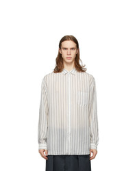 Maison Margiela White And Blue Striped Long Sleeve Shirt