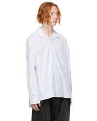 Loewe White Blue Jacquard Open Collar Shirt