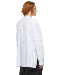 Loewe White Blue Jacquard Open Collar Shirt