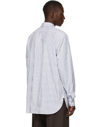 Dries Van Noten White Blue Poplin Striped Scarf Shirt