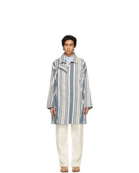 White and Blue Vertical Striped Overcoat