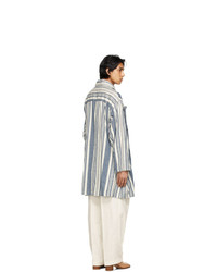 Maison Margiela Blue And White Linen Stripe Coat